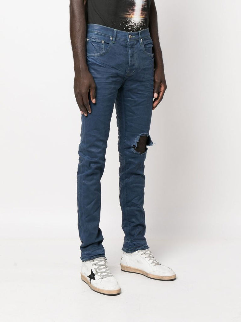 Blue Distressed Straight Leg Jeans