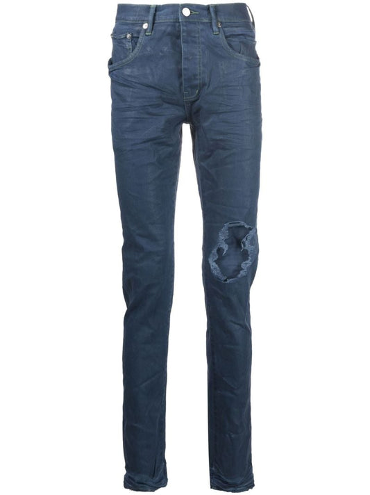 Blue Distressed Straight Leg Jeans