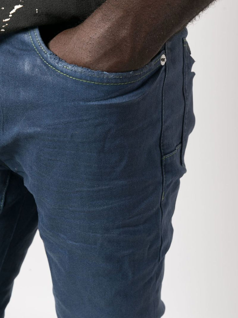 Blue Distressed Straight Leg Jeans