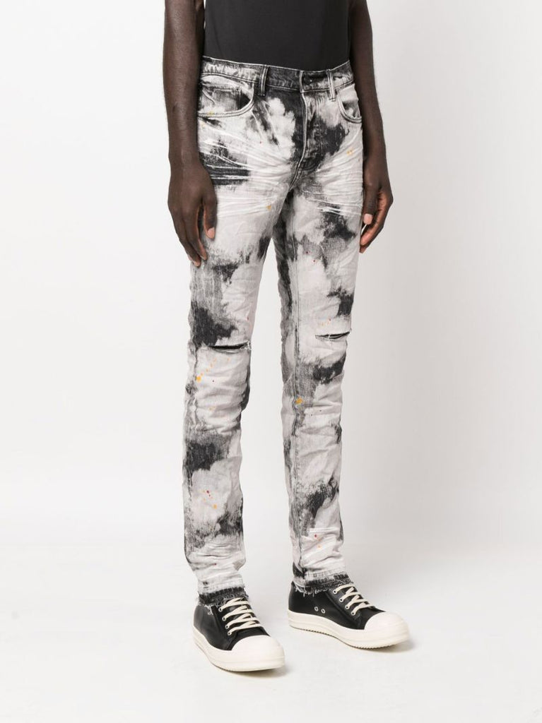 Black P001 Bleached Splatter Skinny Jeans