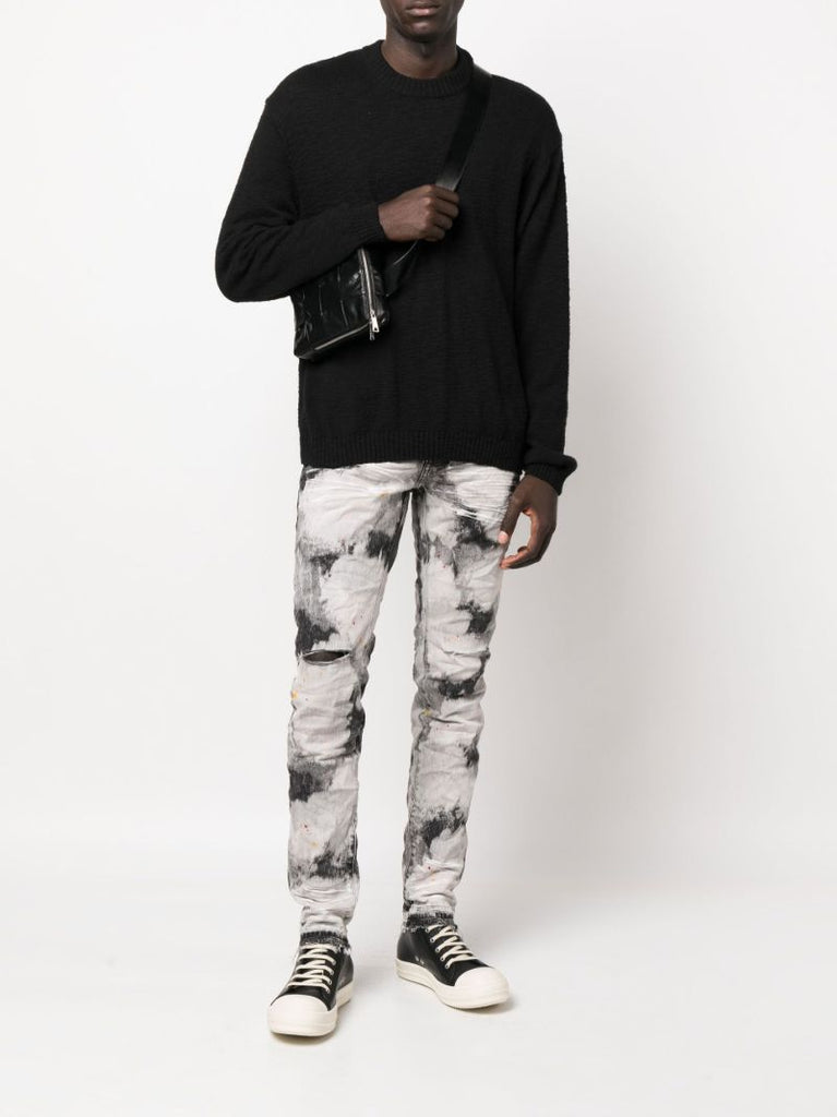 Black P001 Bleached Splatter Skinny Jeans