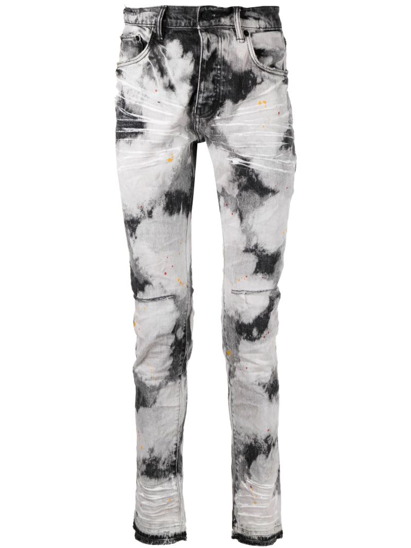 Black P001 Bleached Splatter Skinny Jeans