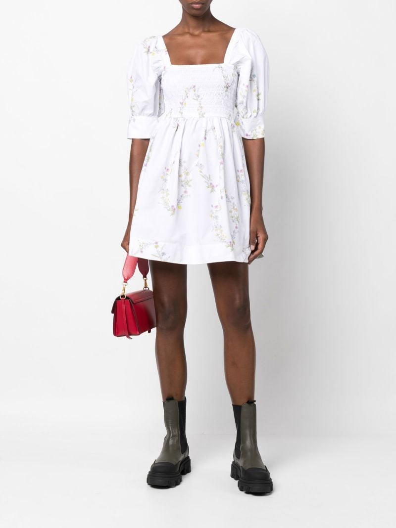White Floral Puff Sleeve Mini Dress