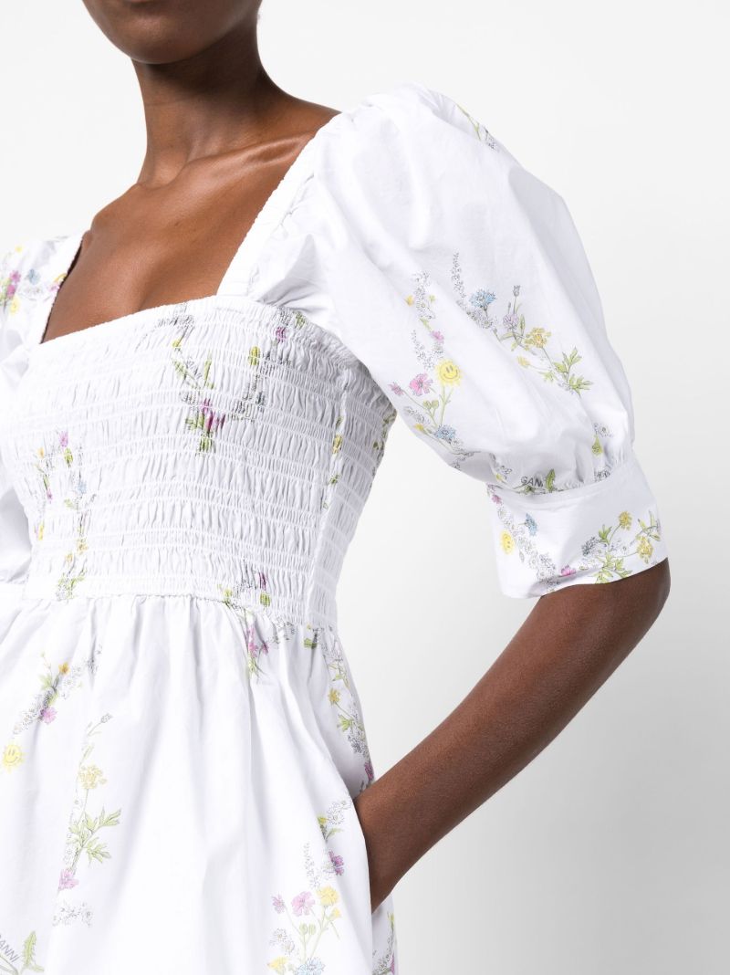 White Floral Puff Sleeve Mini Dress