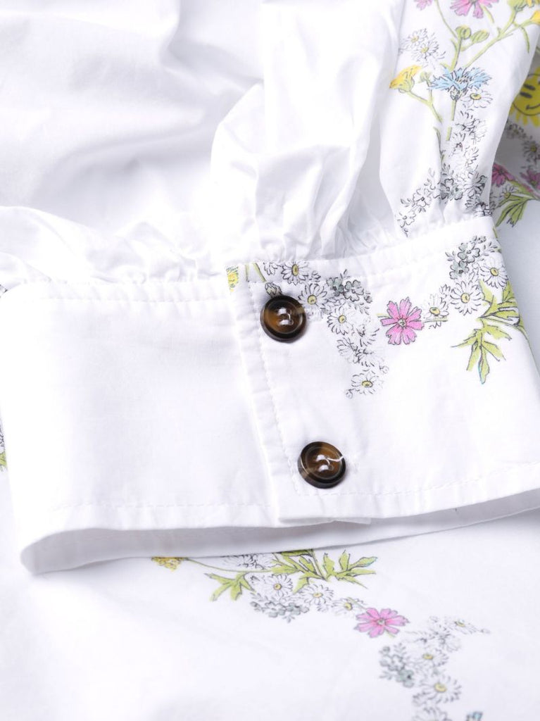 White Floral Puff Sleeve Mini Dress