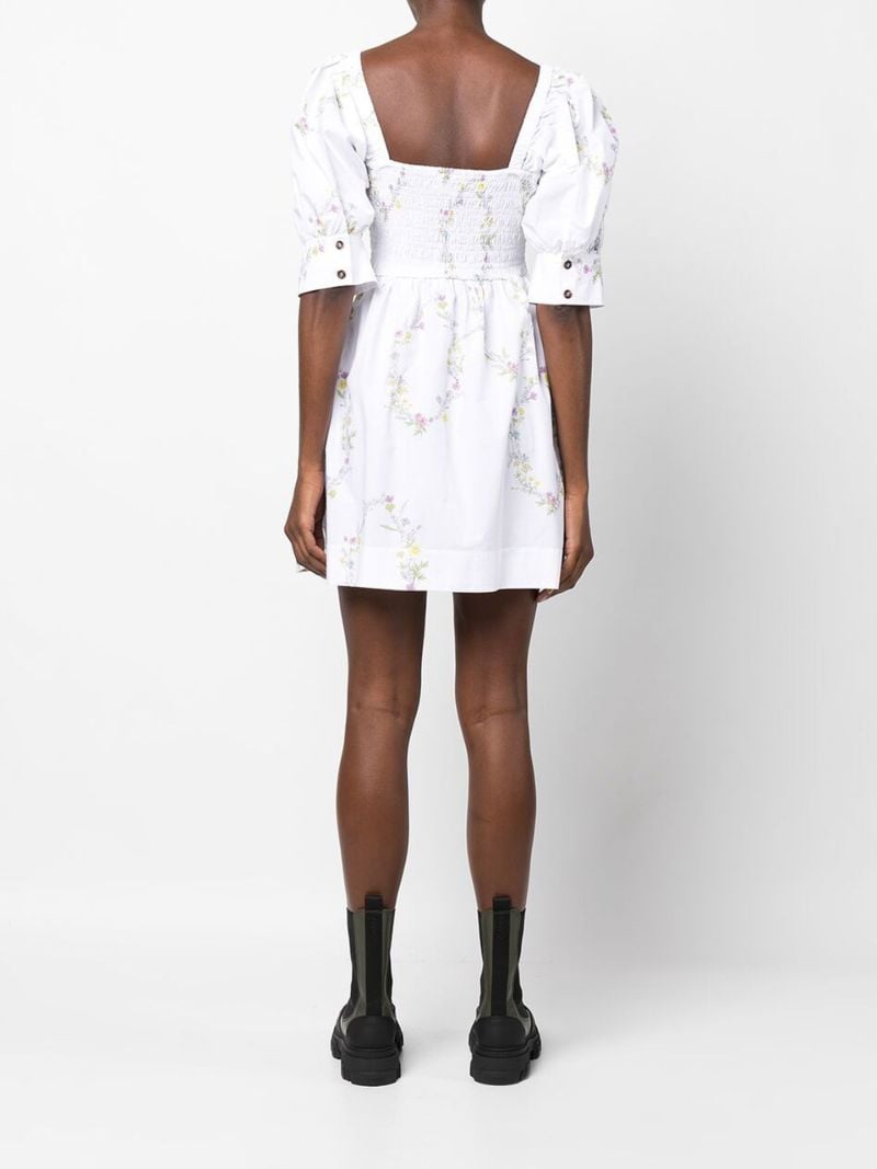 White Floral Puff Sleeve Mini Dress