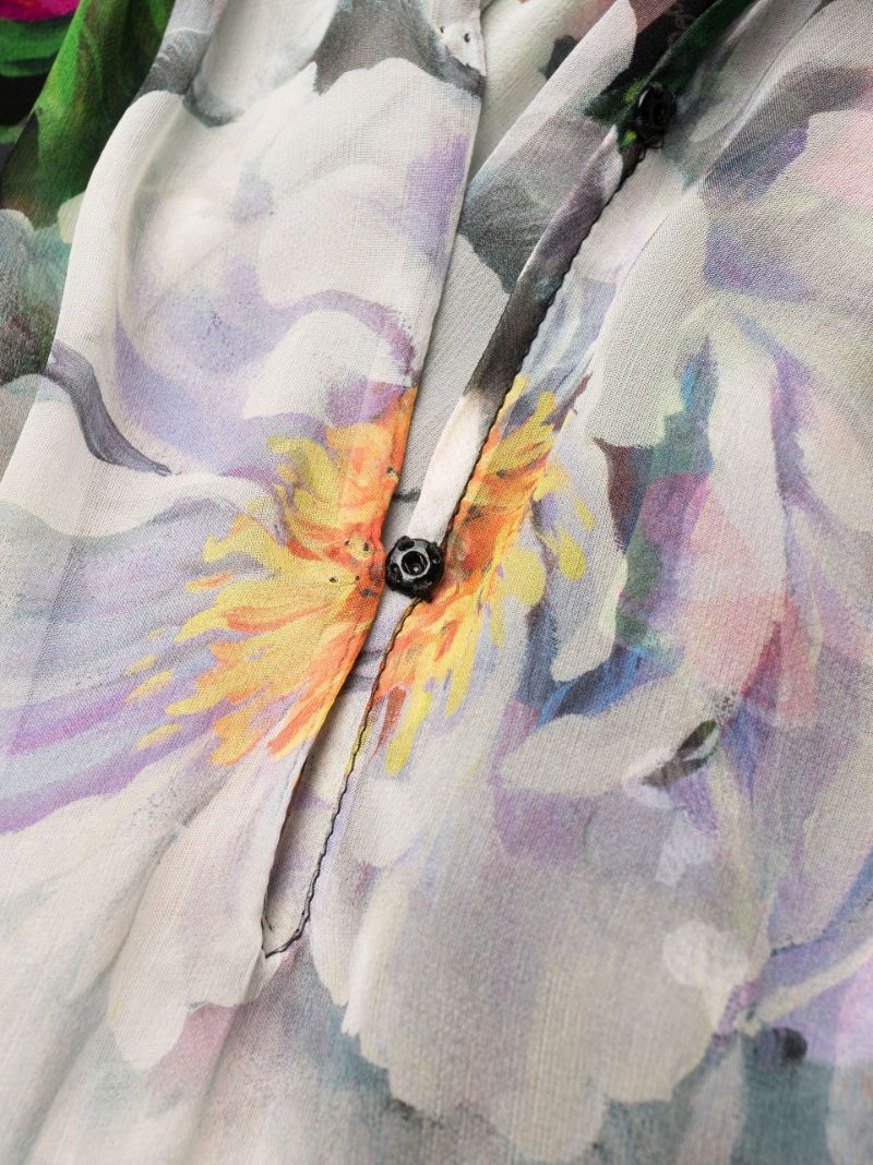 Black Floral Print Silk Dress