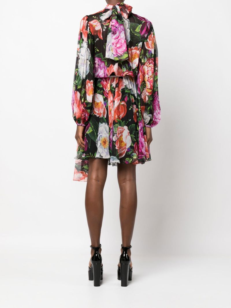Black Floral Print Silk Dress
