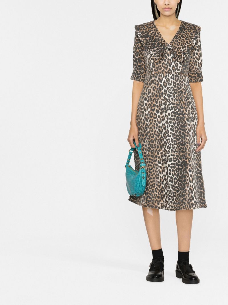 Neutral Leopard Print Frill Collar Dress