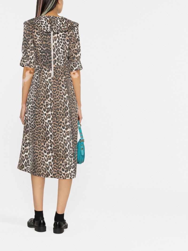 Neutral Leopard Print Frill Collar Dress