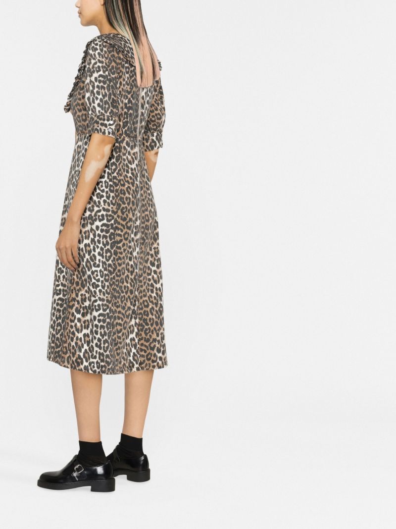 Neutral Leopard Print Frill Collar Dress