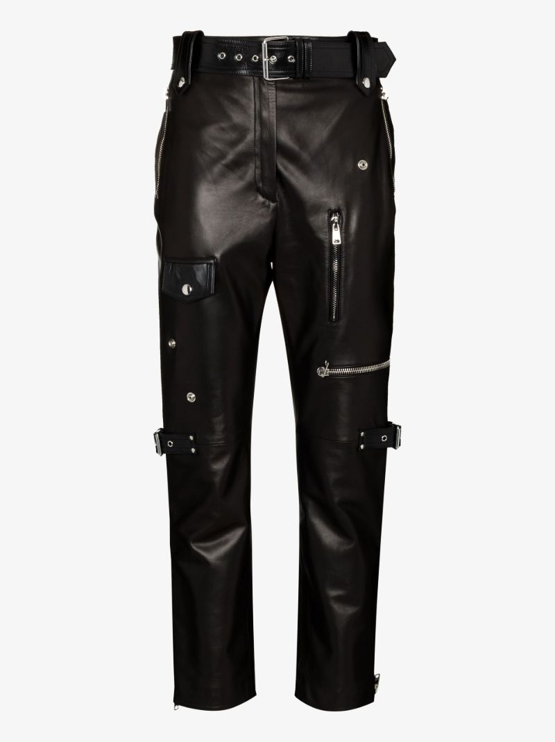 Black Belted Leather Trousers