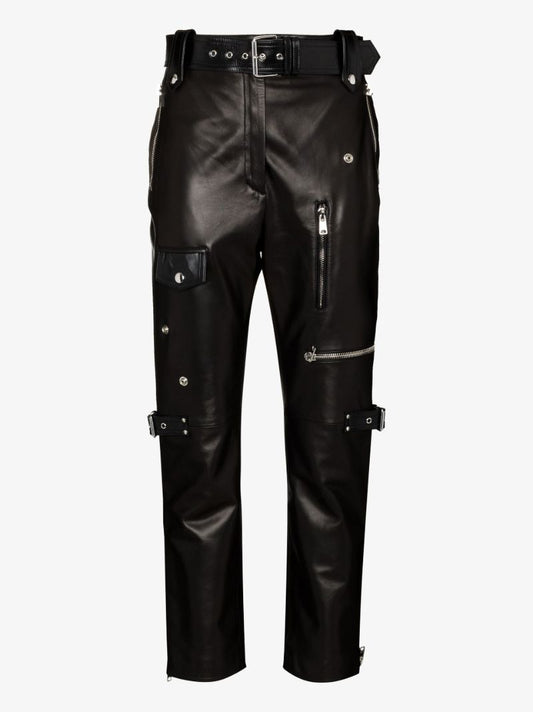 Black Belted Leather Trousers