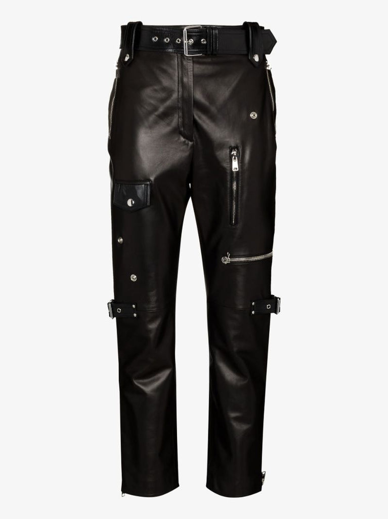 Black Belted Leather Trousers