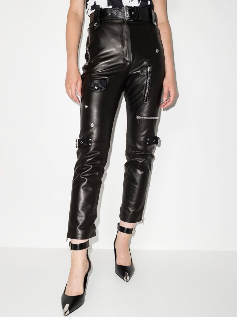 Black Belted Leather Trousers