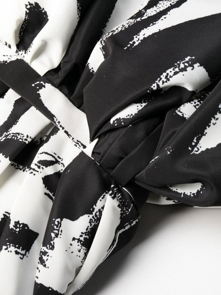 Black Graphic Print Bustier Midi Dress