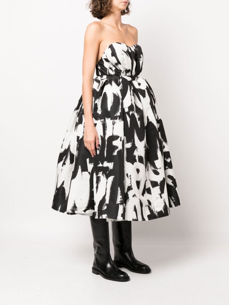 Black Graphic Print Bustier Midi Dress