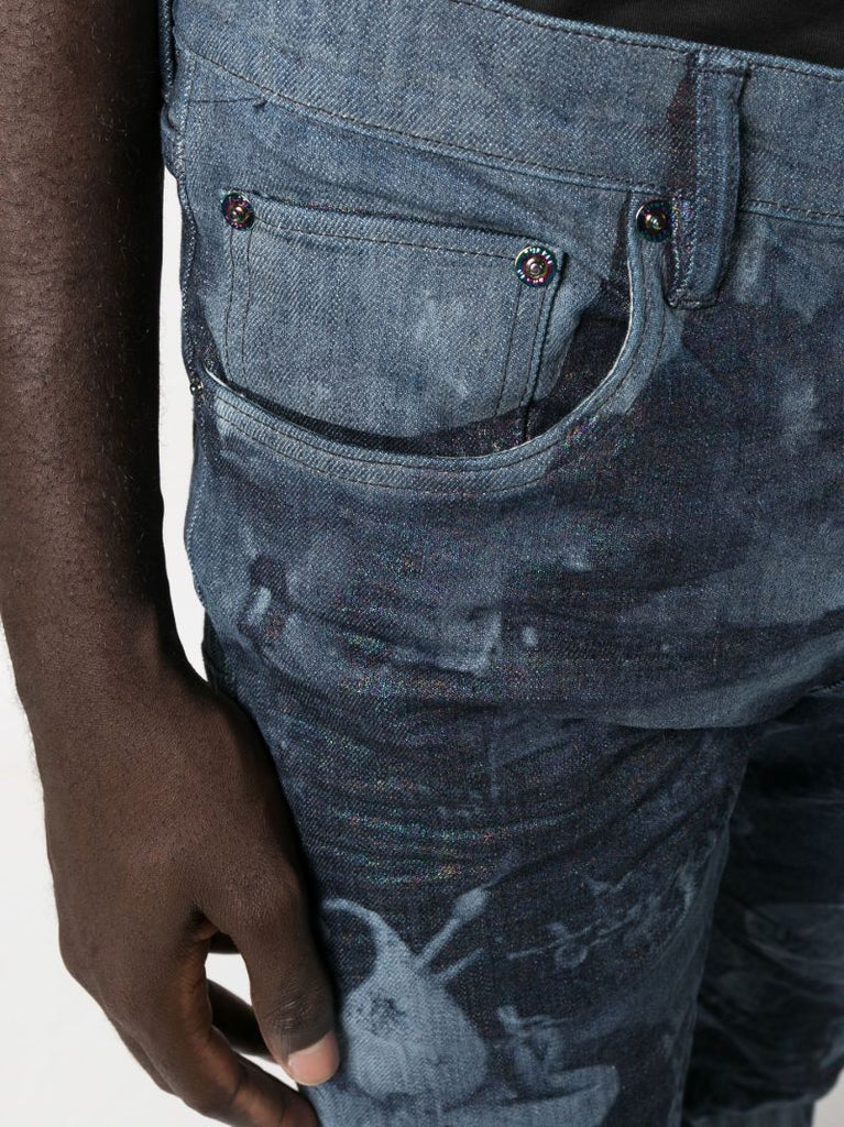 Blue P001 Prism Laser Print Skinny Jeans