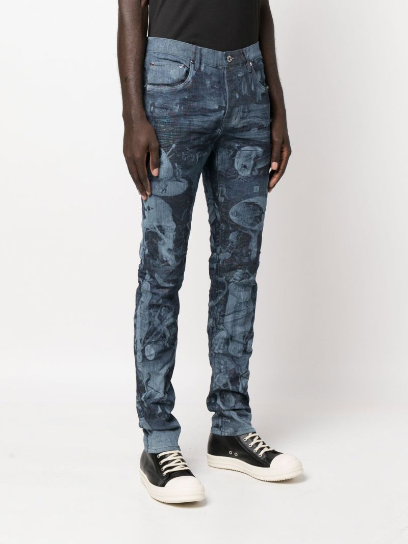 Blue P001 Prism Laser Print Skinny Jeans