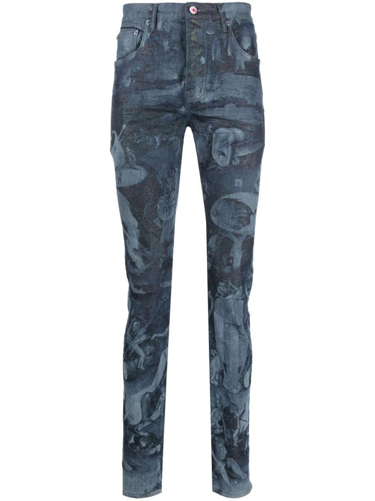 Blue P001 Prism Laser Print Skinny Jeans