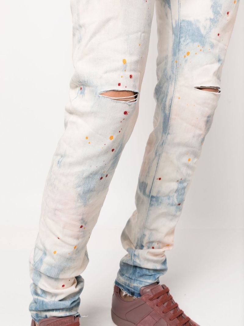 Blue Bleached Splatter Skinny Jeans