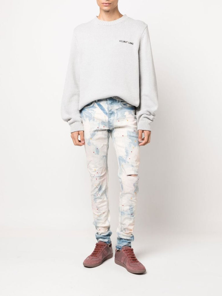 Blue Bleached Splatter Skinny Jeans
