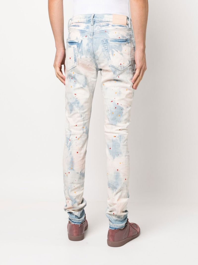 Blue Bleached Splatter Skinny Jeans