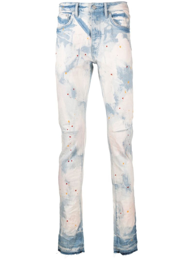 Blue Bleached Splatter Skinny Jeans