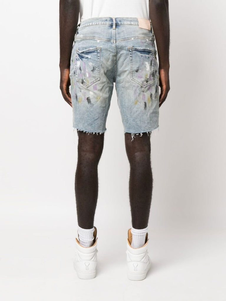Blue P020 Distressed Splatter Denim Shorts