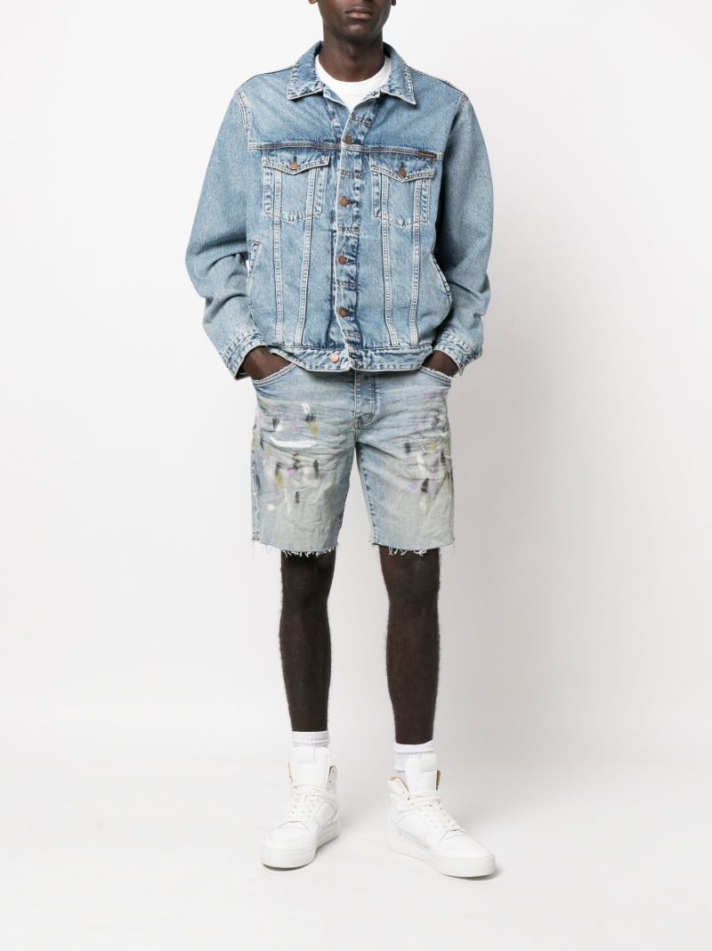 Blue P020 Distressed Splatter Denim Shorts