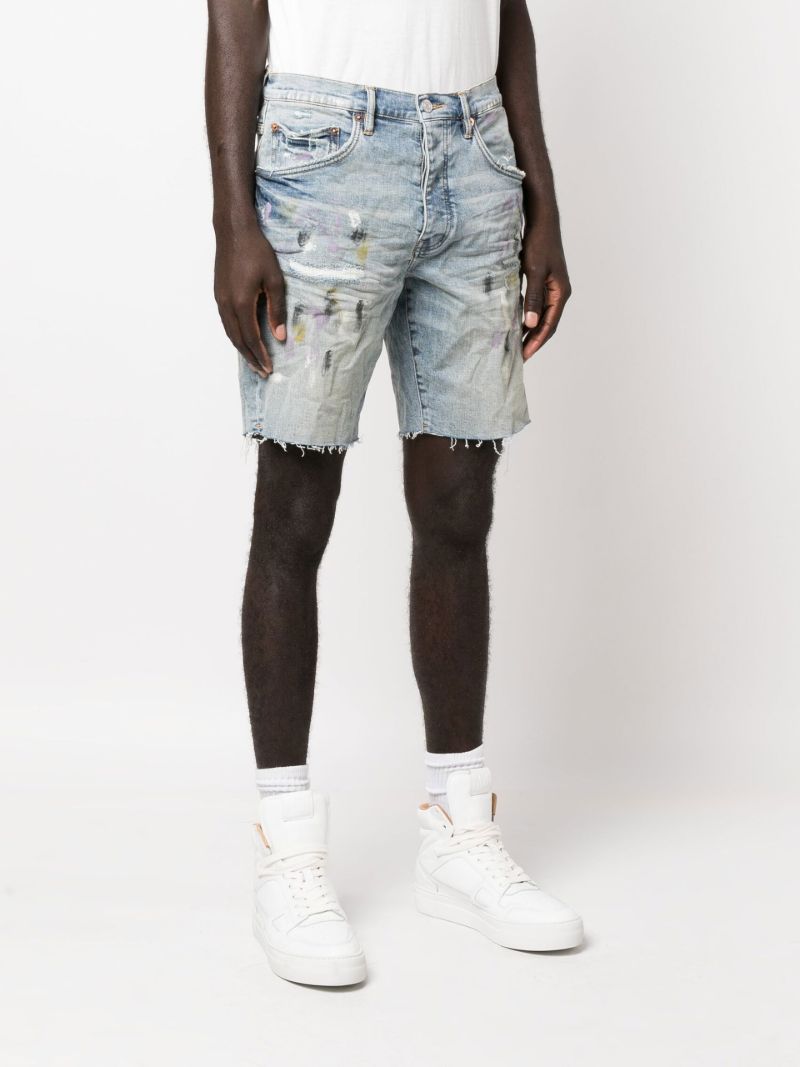 Blue P020 Distressed Splatter Denim Shorts