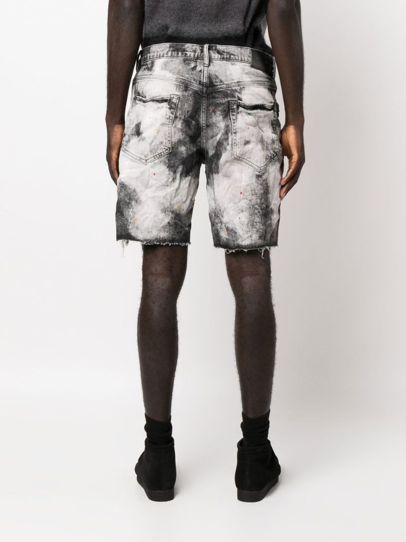 Black P020 Bleached Splatter Denim Shorts