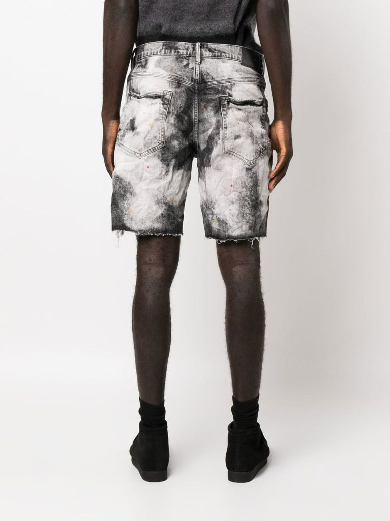 Black P020 Bleached Splatter Denim Shorts