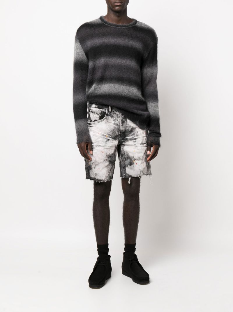 Black P020 Bleached Splatter Denim Shorts