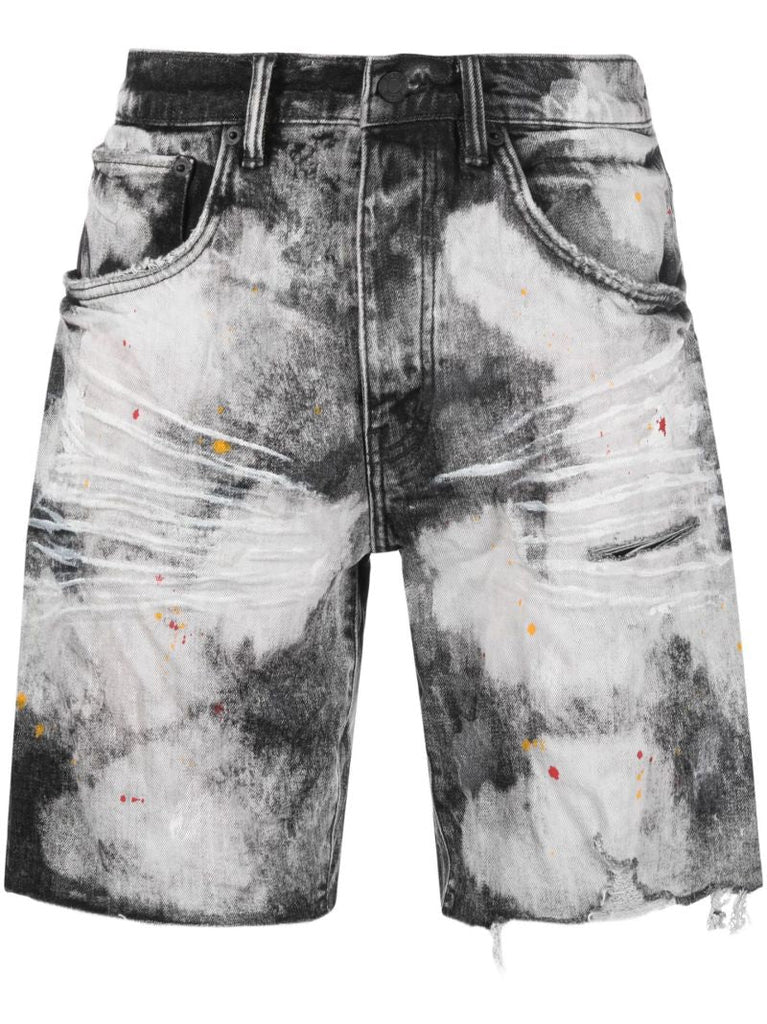 Black P020 Bleached Splatter Denim Shorts
