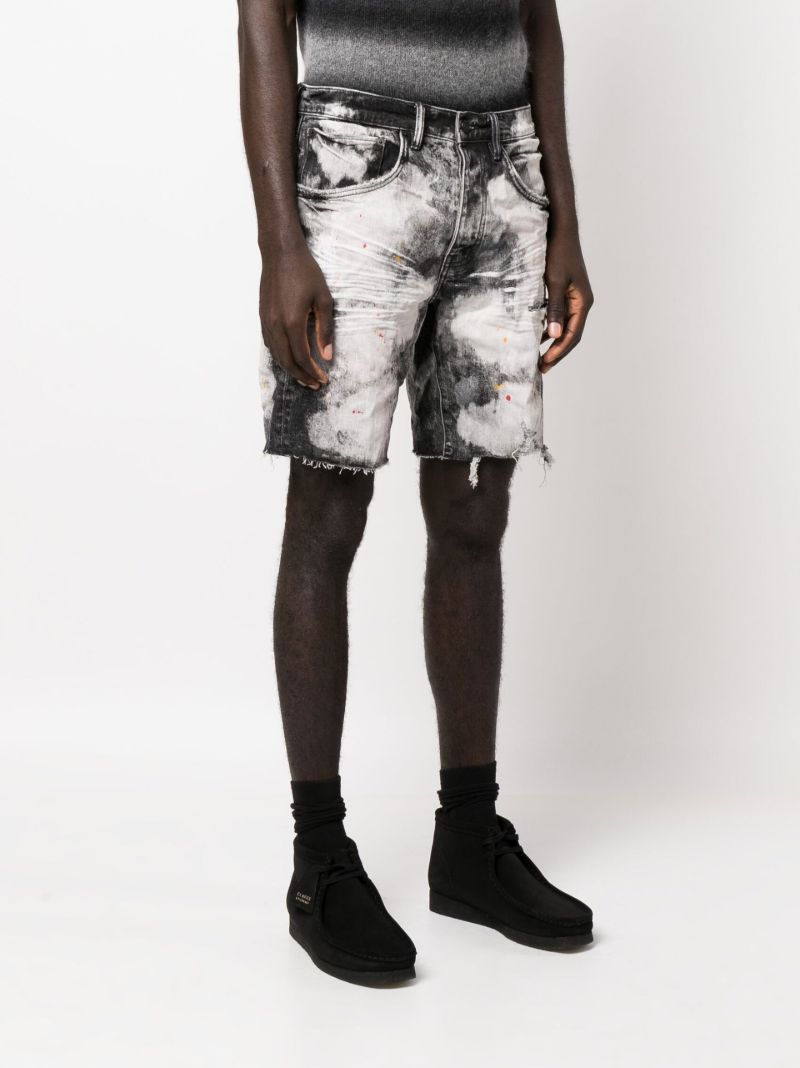Black P020 Bleached Splatter Denim Shorts