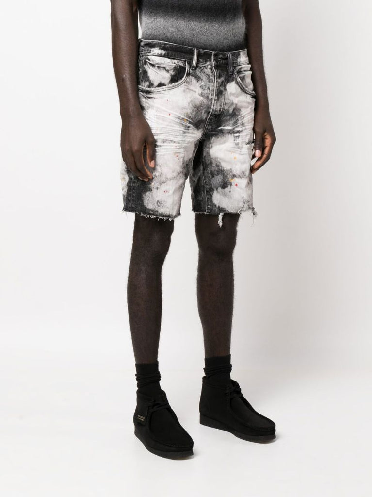 Black P020 Bleached Splatter Denim Shorts