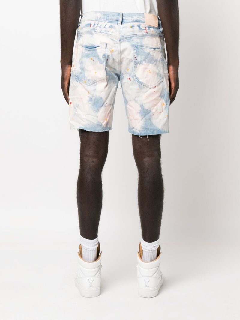 Blue P020 Bleached Splatter Denim Shorts