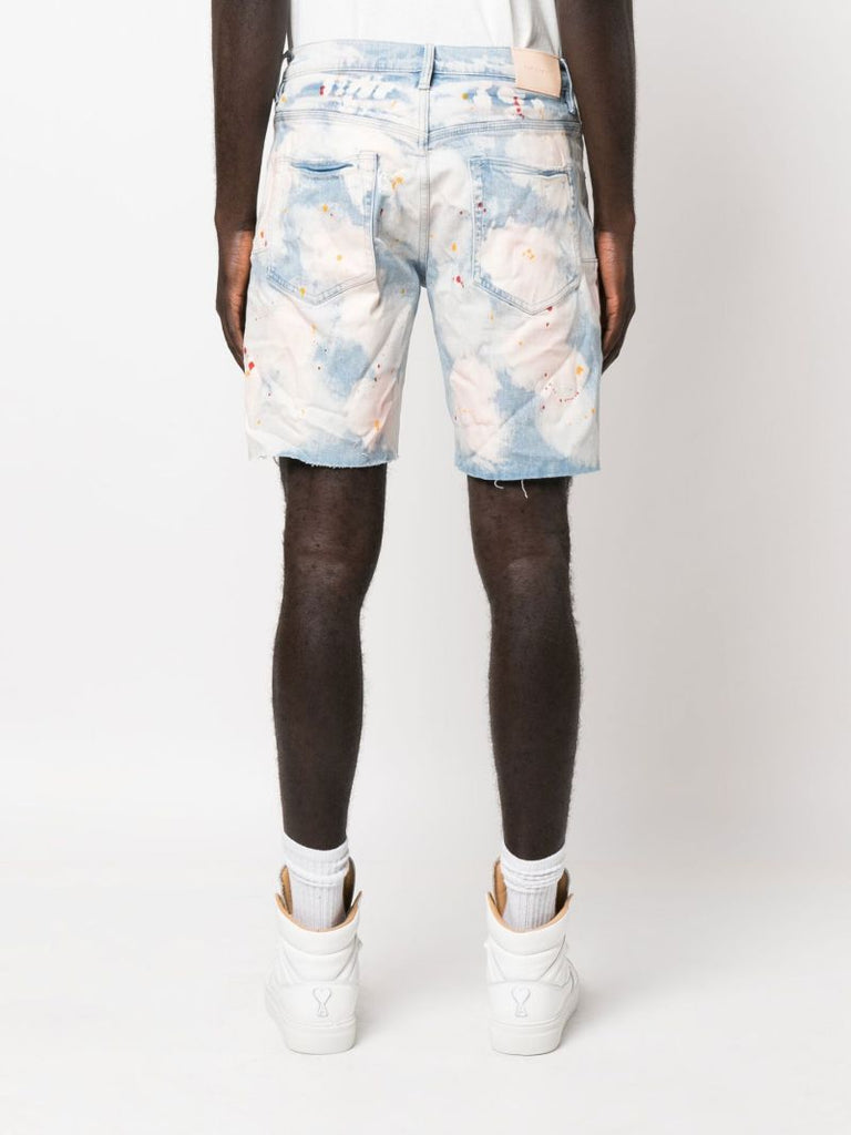 Blue P020 Bleached Splatter Denim Shorts