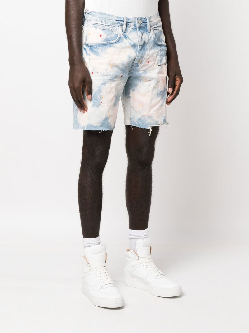 Blue P020 Bleached Splatter Denim Shorts