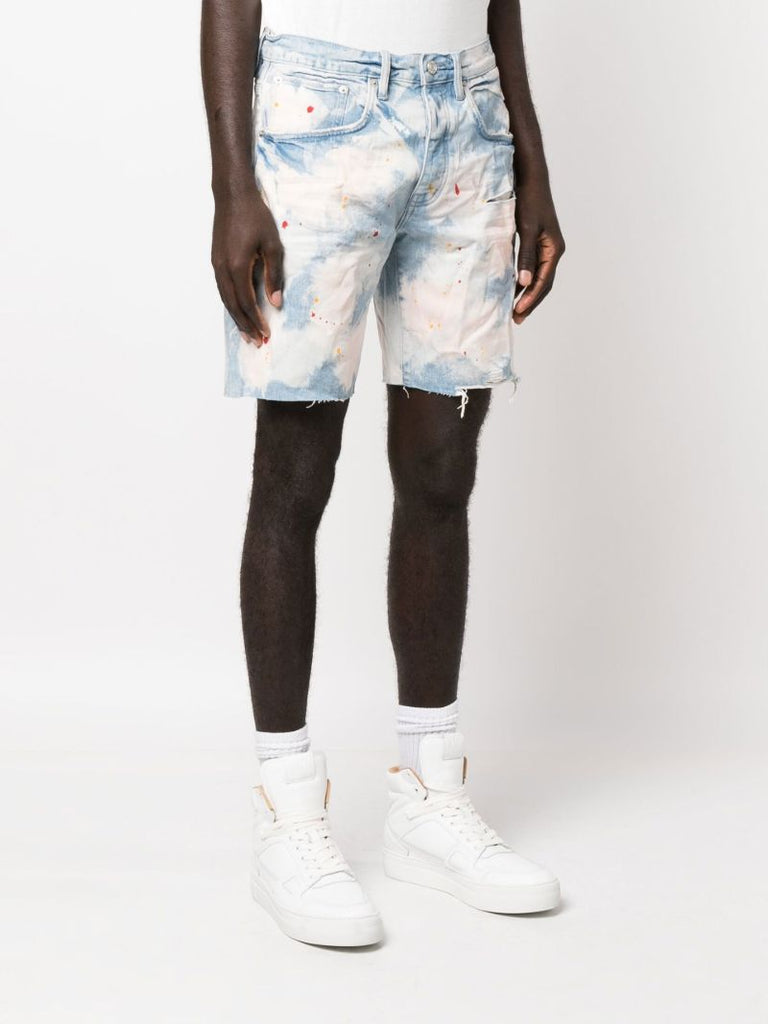 Blue P020 Bleached Splatter Denim Shorts