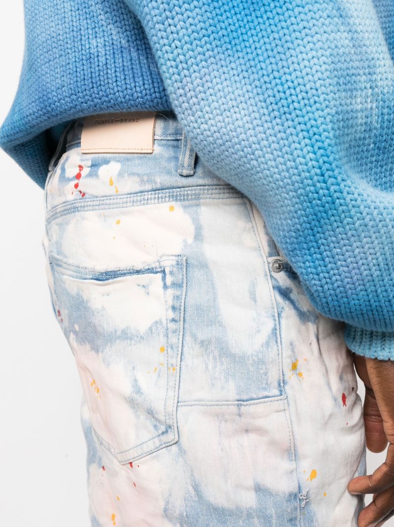 Blue P020 Bleached Splatter Denim Shorts