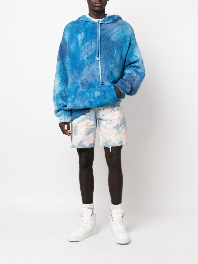 Blue P020 Bleached Splatter Denim Shorts