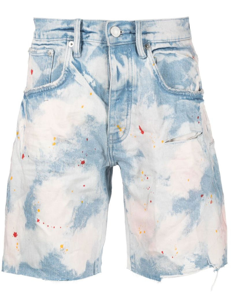 Blue P020 Bleached Splatter Denim Shorts