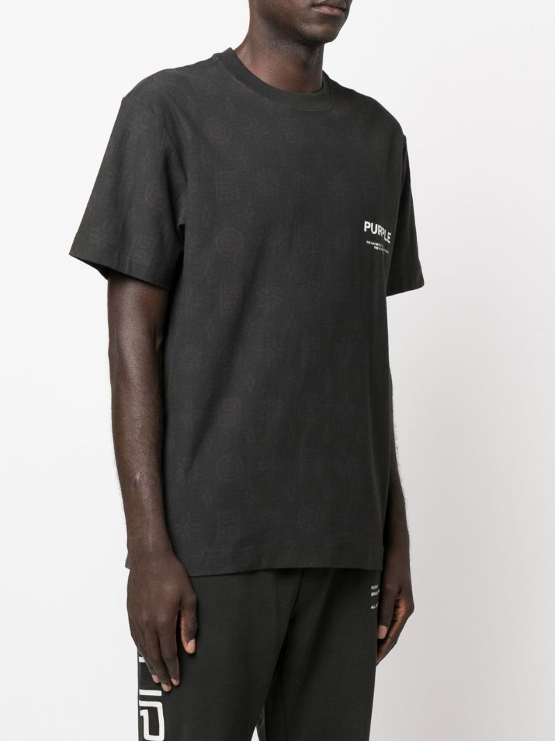 Black P104 Logo Print Textured Cotton T-shirt