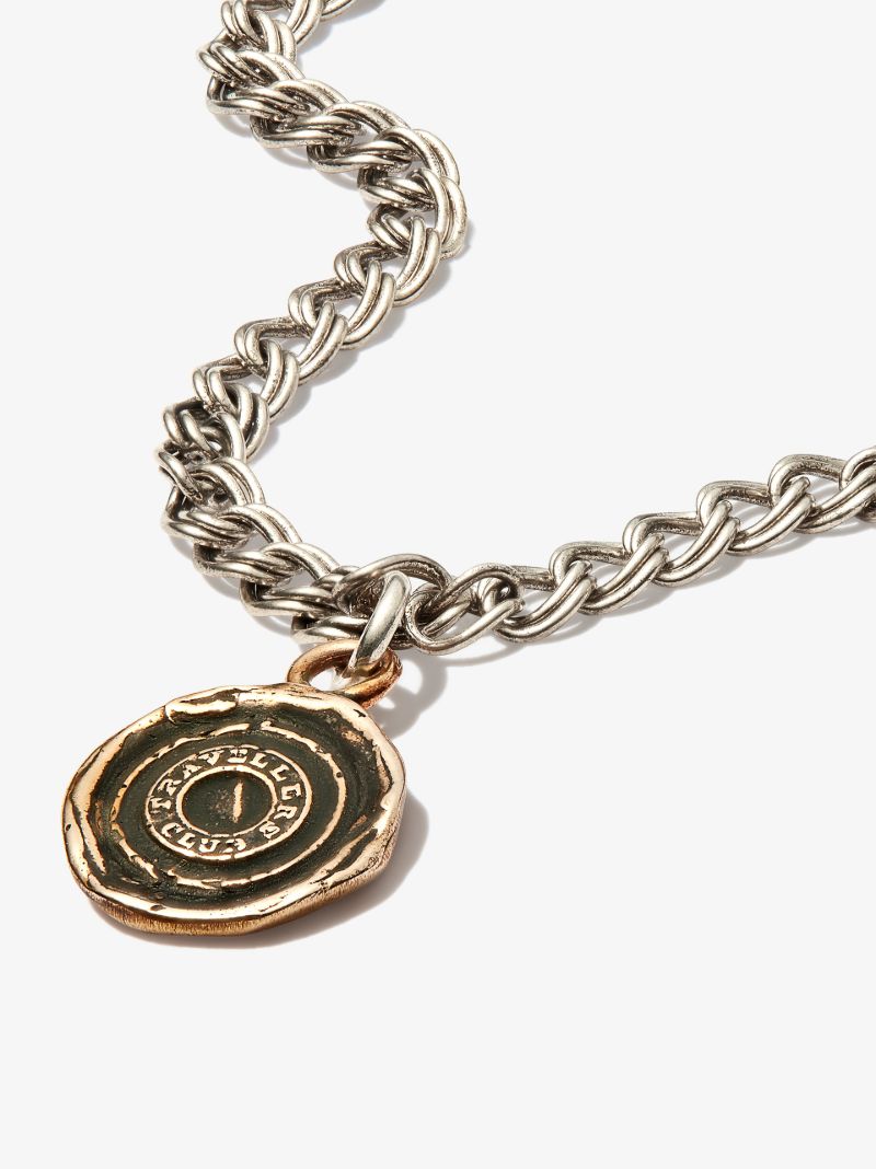 Bronze and Sterling Silver Safe Travels Pendant Necklace