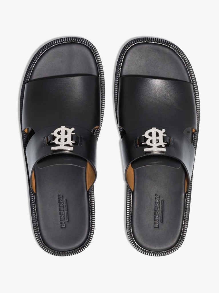 Black Kingsgate Monogram Motif Leather Sandals