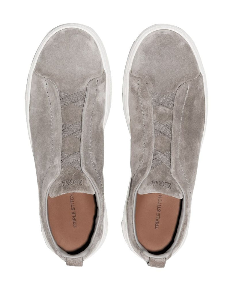 Grey Triple Stitch Low-top Suede Sneakers