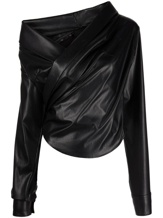Black Madeline Grained V-neck Top
