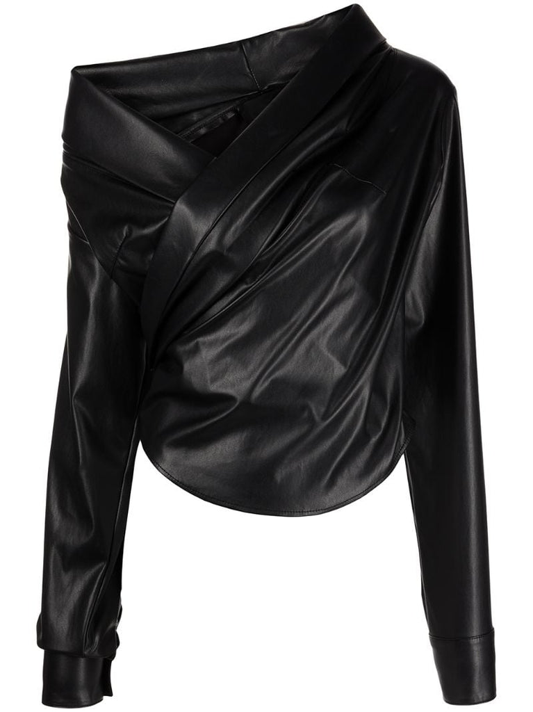 Black Madeline Grained V-neck Top
